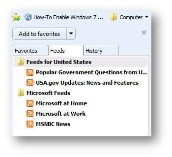 Internet Explorer that lists your Favorites, Feeds, and History