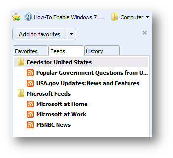 Internet Explorer that lists your Favorites, Feeds, and History Internet Explorer that lists your Favorites, Feeds, and History
